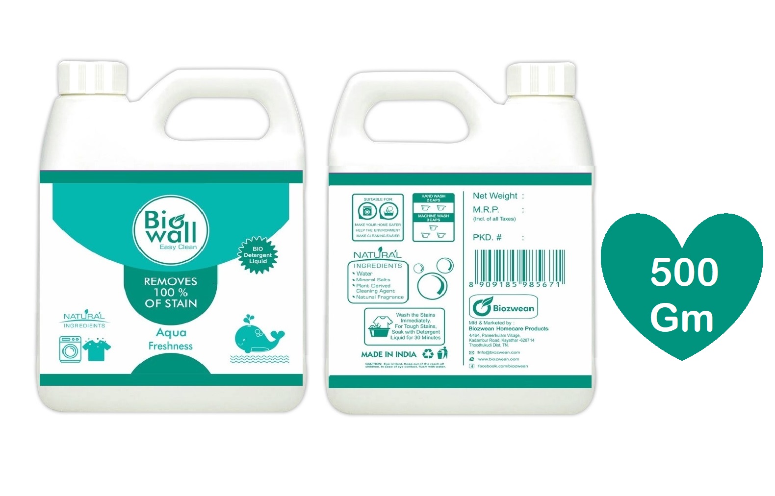 Biowall Easyclean Liquid- Bio Detergent made with natural and eco-friendly ingredients (Aqua Freshness)- 500 gm
