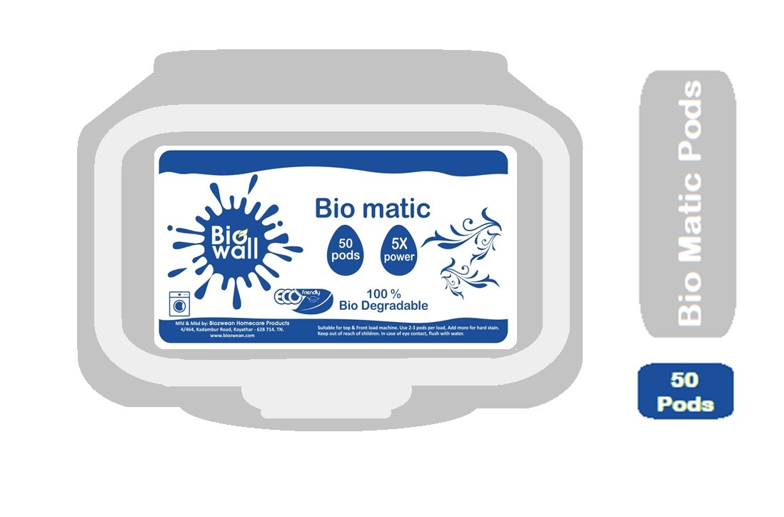 Biowall Bio matic Blue - powder pods made with natural and eco-friendly ingredients, no chemicals - 50 pods