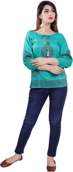 Casual Printed Women Blue Top