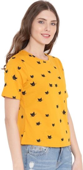 Gritstones Casual Half Sleeve Printed Women Yellow Top