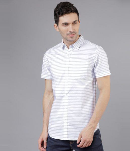 HIGHLANDER Men Striped Casual White, Blue Shirt