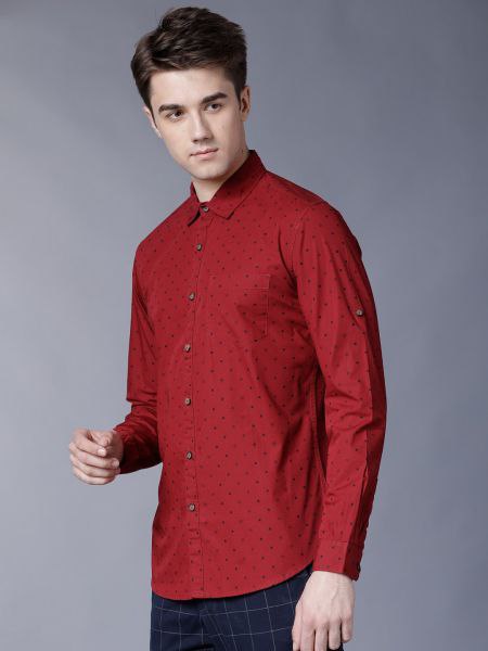 HIGHLANDER Men Printed Casual Red, Black Shirt