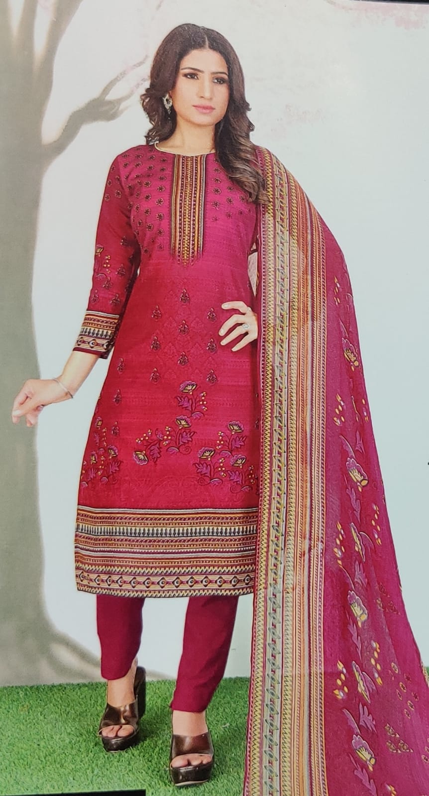 Cotton printed unstitched suit
