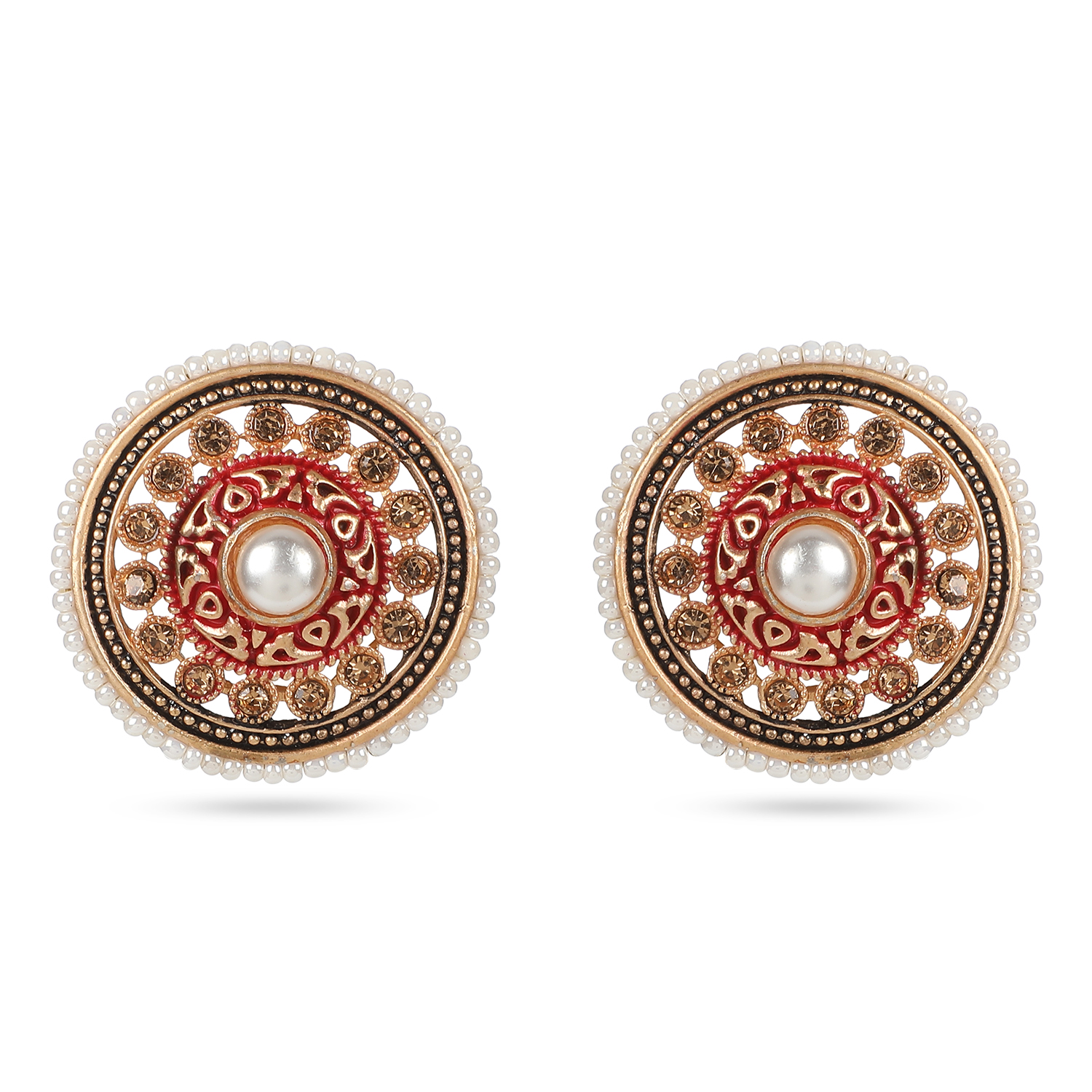 Indian Design Red Meenakari Round Stud Zircon Zinc Stud Earring Alloy Stud Earring