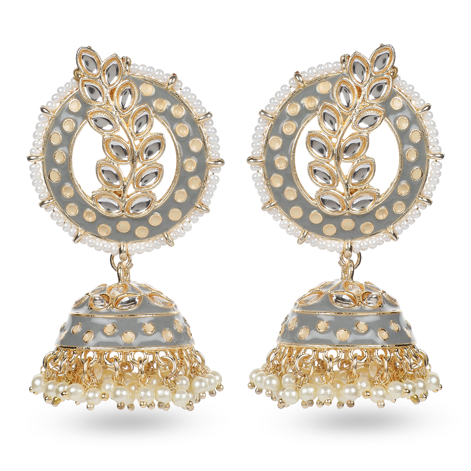 Grey Meenakari Jhumka Earrings Alloy Jhumki Earring