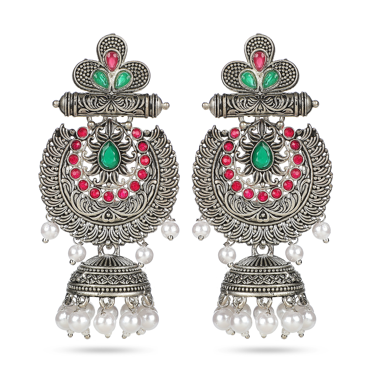 Traditional Designer Oxidised Ruby Greeni Antique Jhumka Zircon Zinc Jhumki Earring (Random Color) Amethyst Alloy Jhumki Alloy Jhumki Earring