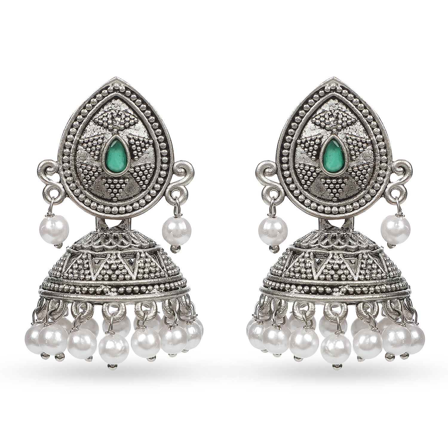 Light Weighted Silver Oxidised Jhumki Earrings. Zircon Zinc Jhumki Earring Alloy Jhumki Earring
