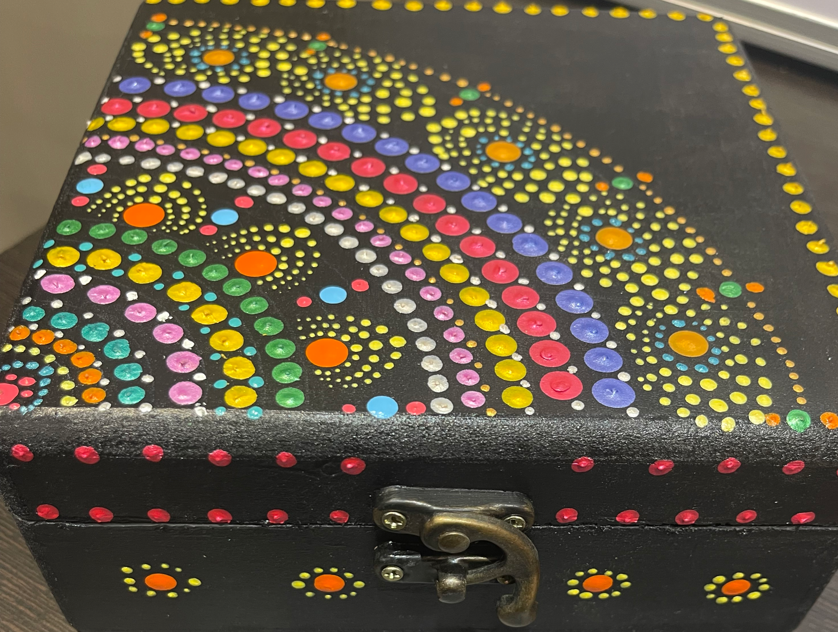 jewellery  decor storage box mandala art black 6''by 6'' inches
