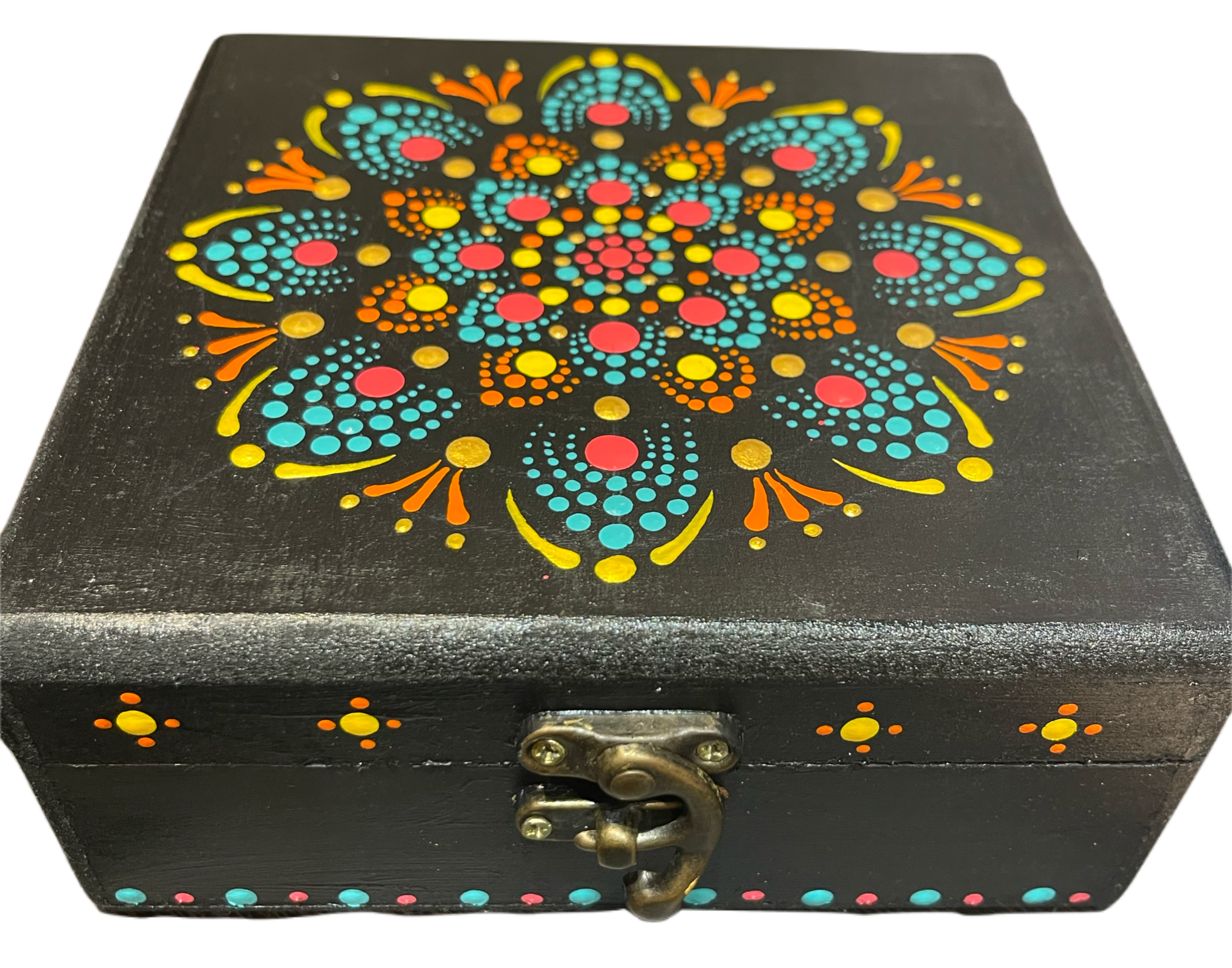 jewellery storage box mandala art black 6''by6''inches