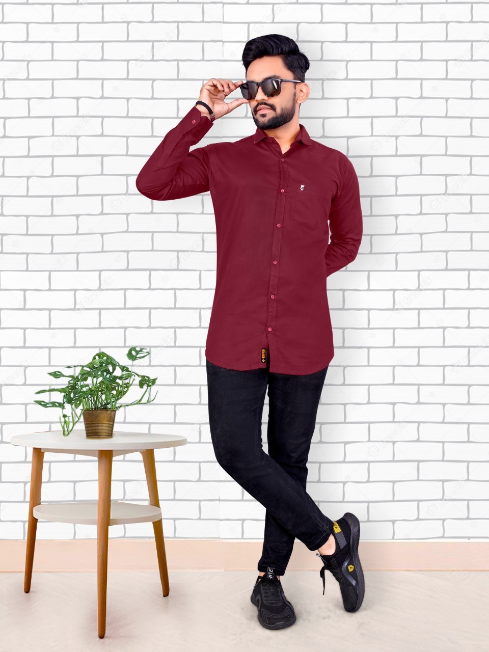 maroon shirt
