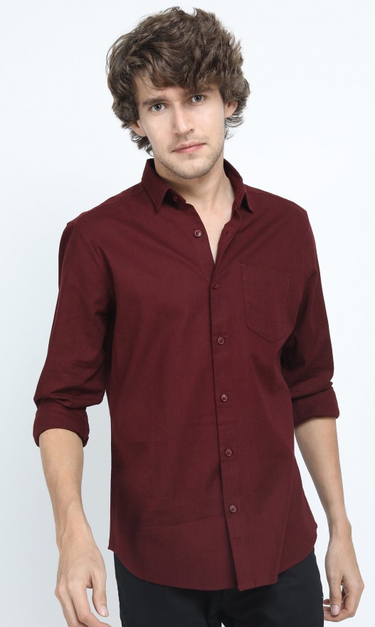Twill fabric maroon slim fit shirt