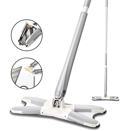 X Shape Mop Hands-Free Squeeze Microfiber Flat Mop System 360° Flexible Head, Wet and Dry mop with Super-absorbent Microfiber Pad