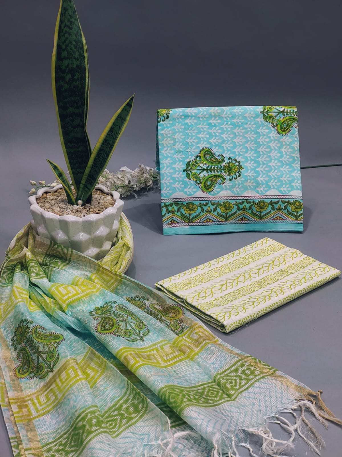 Cotton Suit Set With Kota Silk Dupatta