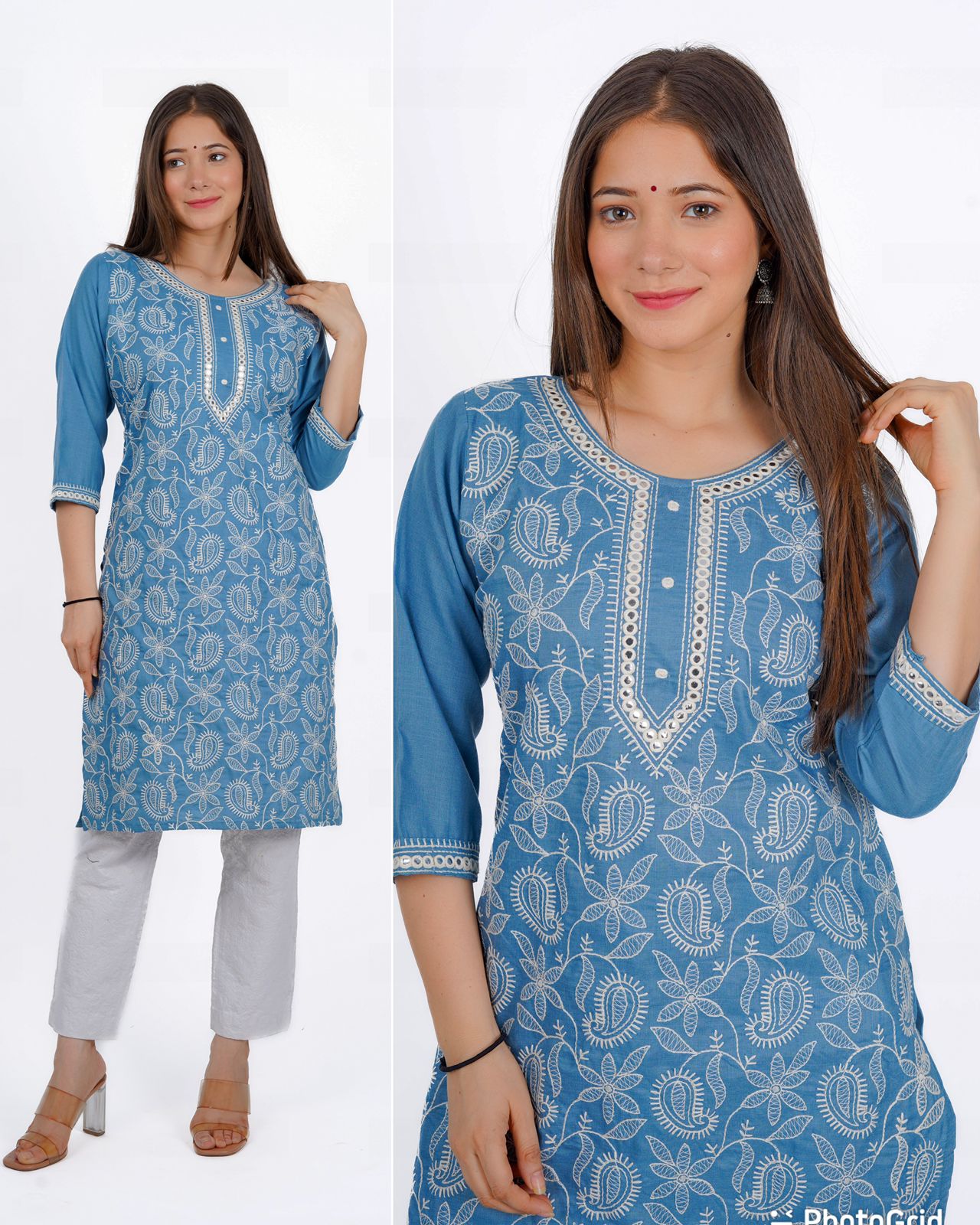 Heavy embroidery straight kurti