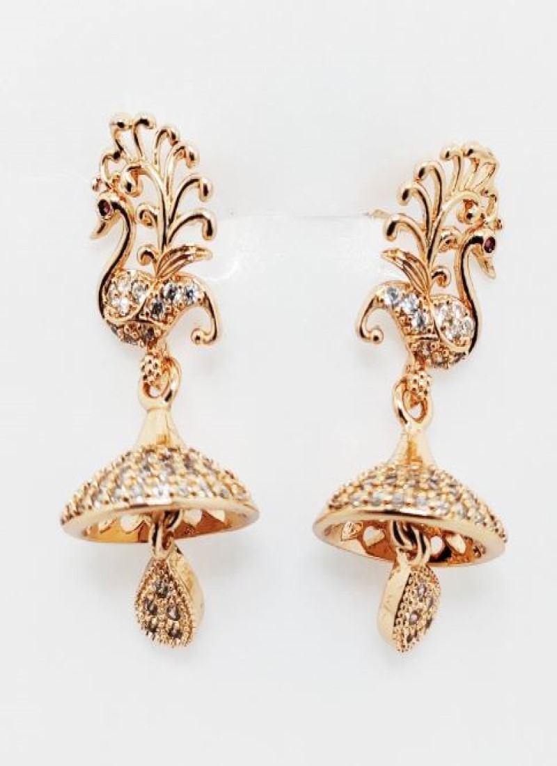FASHIONABLE AMERICAN DIAMOND PEACOCK DESIGN JHUMKI DROPDOWN EARRINGS 