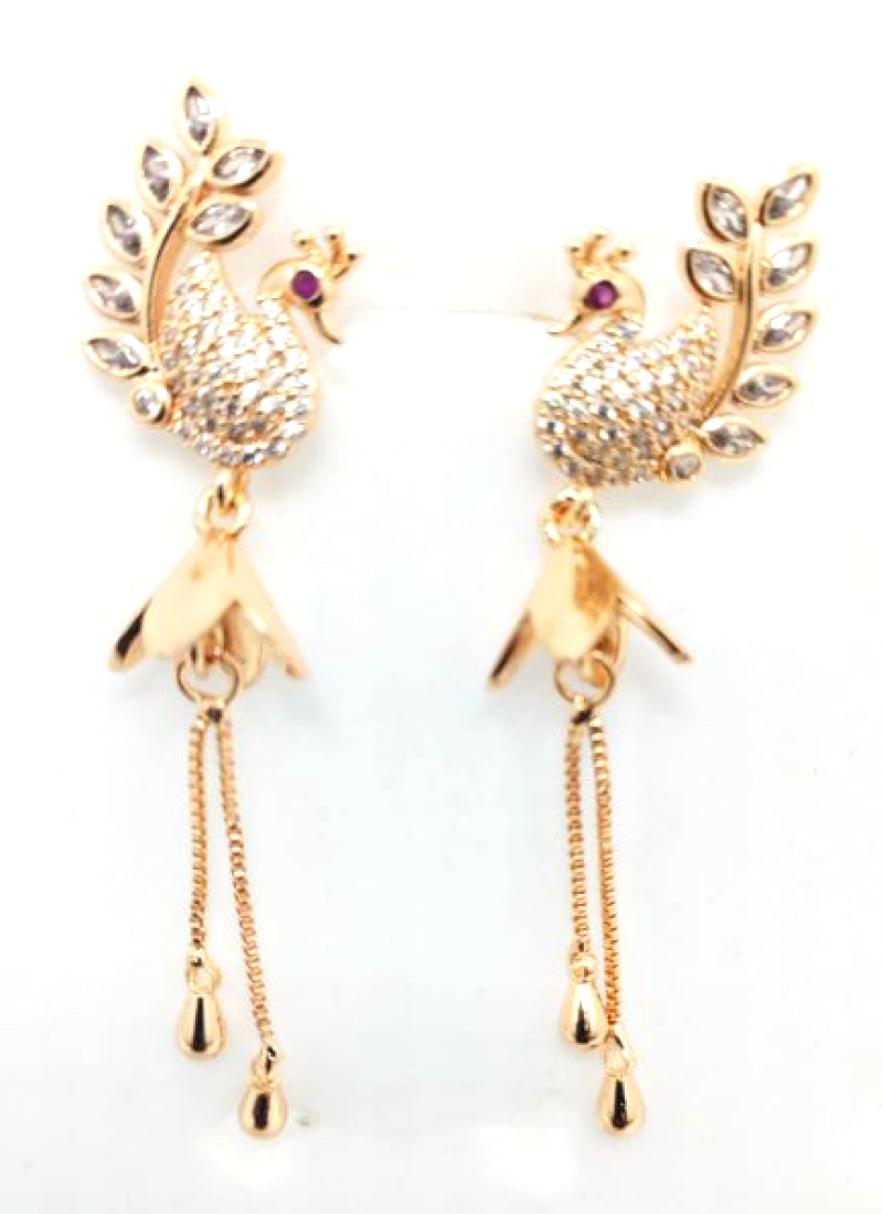 FASHIONABLE AMERICAN DIAMOND PEACOCK DESIGN JHUMKI DROPDOWN EARRINGS