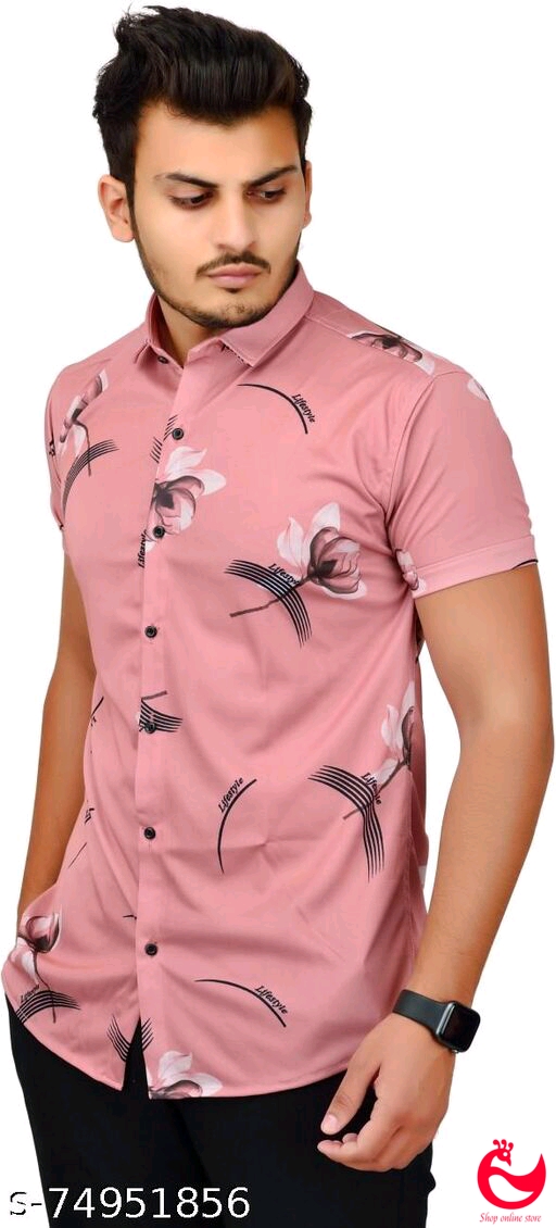 MEn printed slim pink shirt