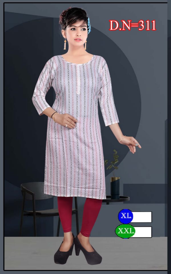 Kurti in white mix of red colour in printed design 