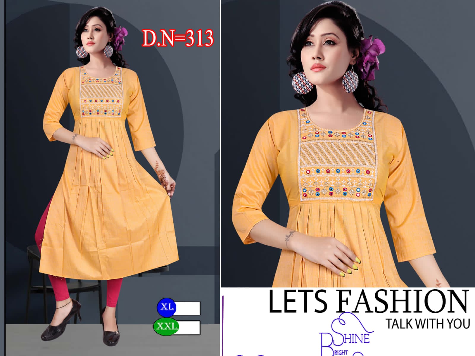 Yellow colour ,round neck with needle printing 