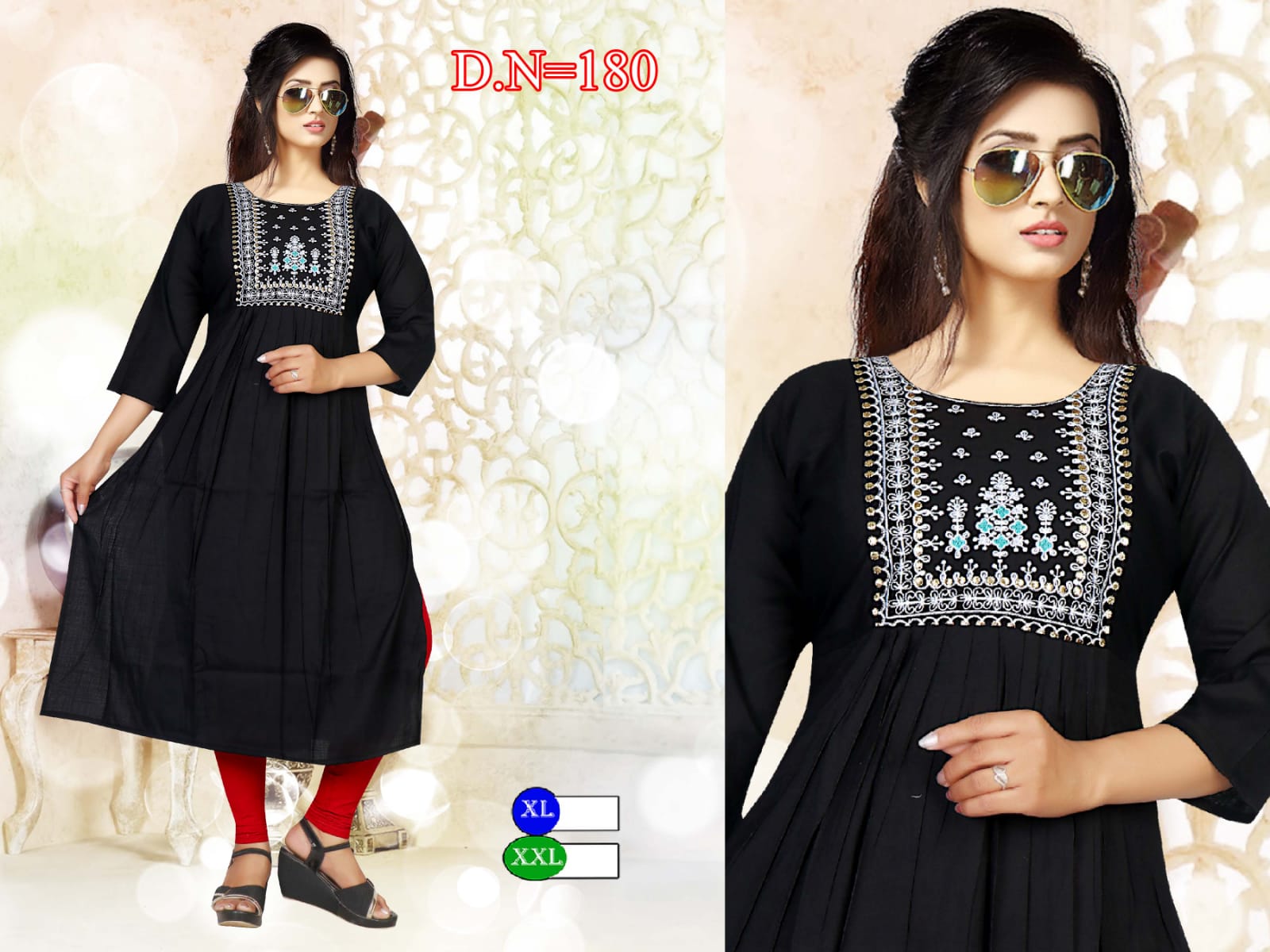 Black colour round neck needle print 