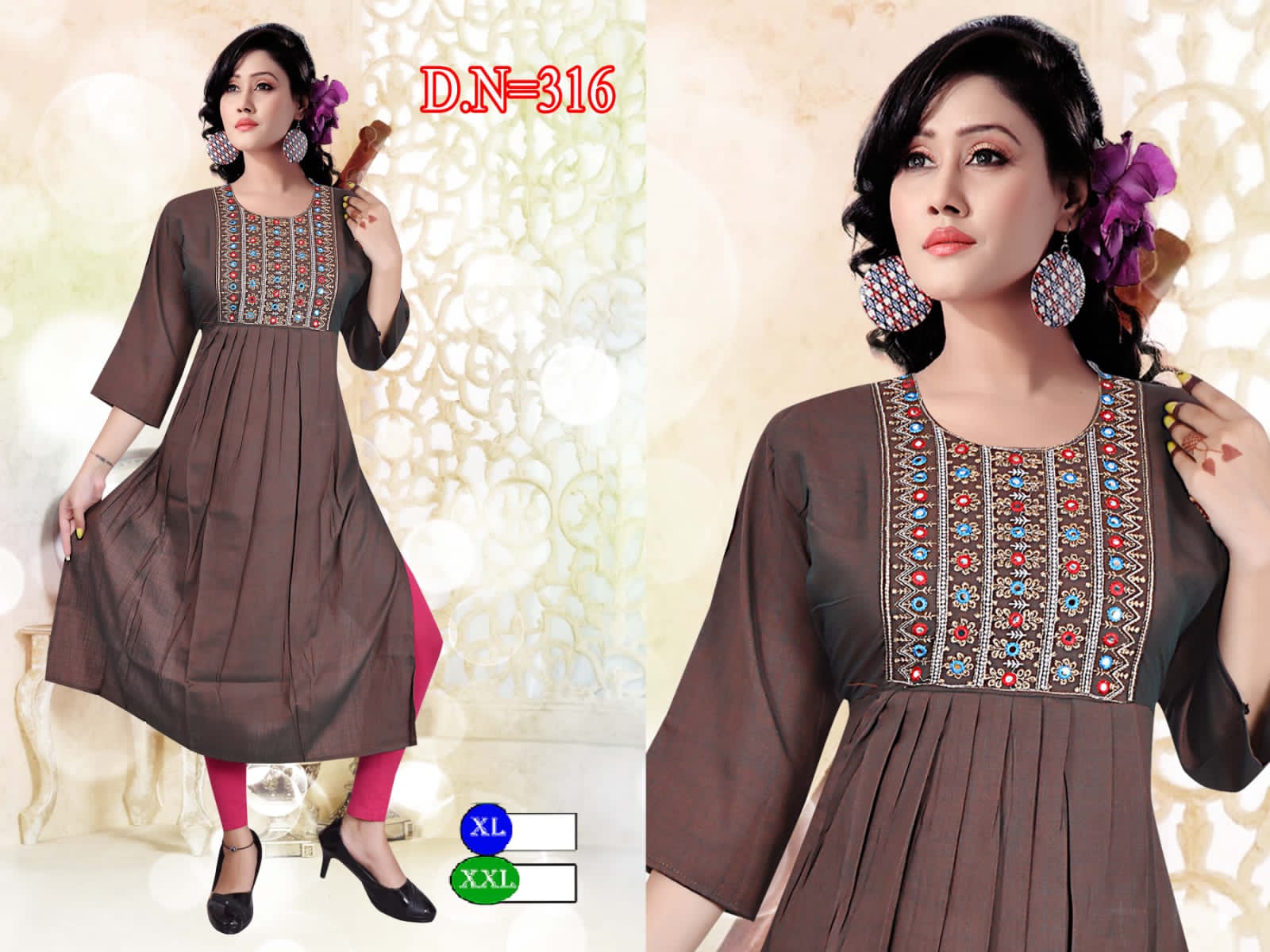 Marron colour round neck heavy design 