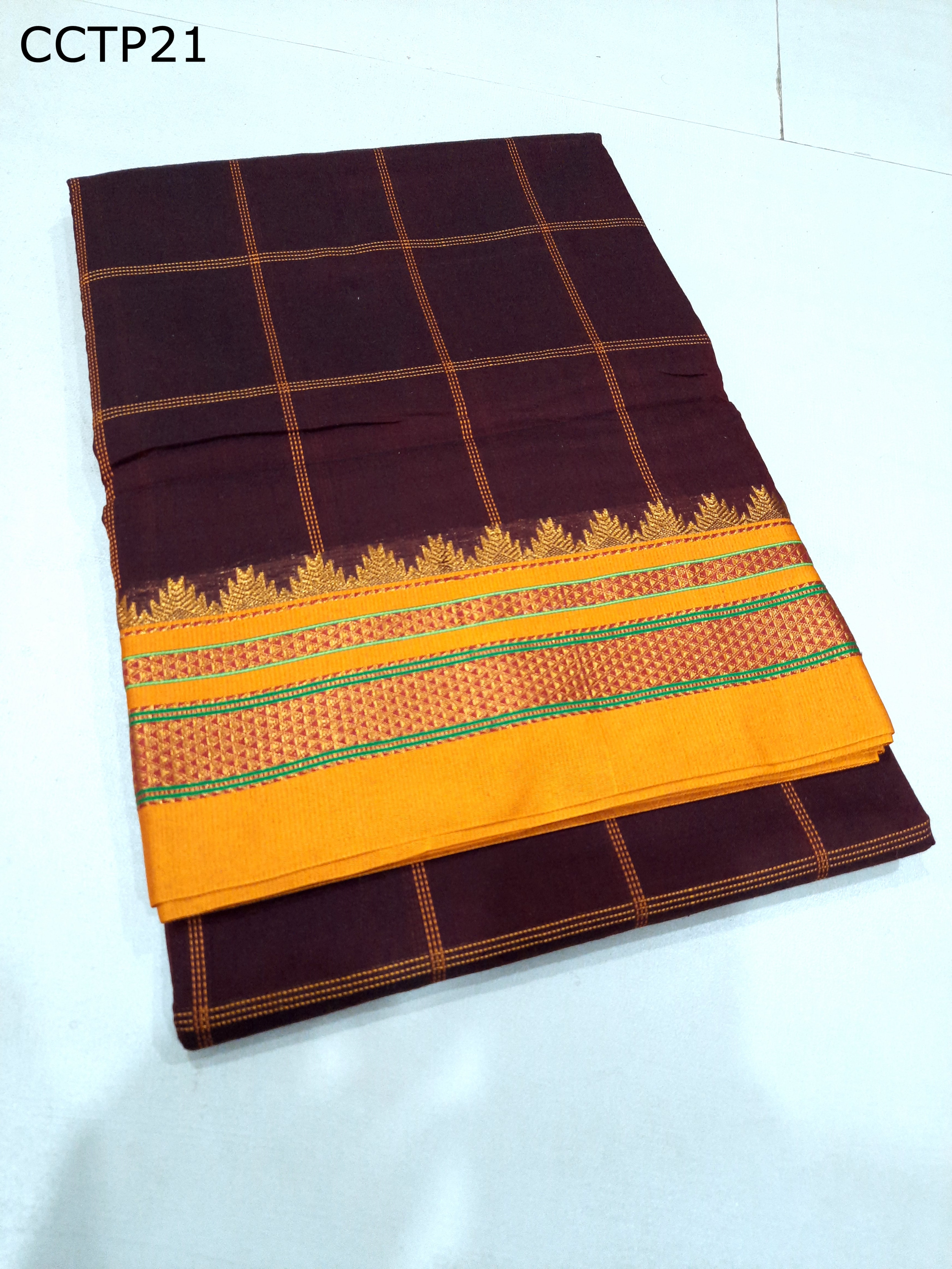 Cotton silk Big Checks Toppe Pallu