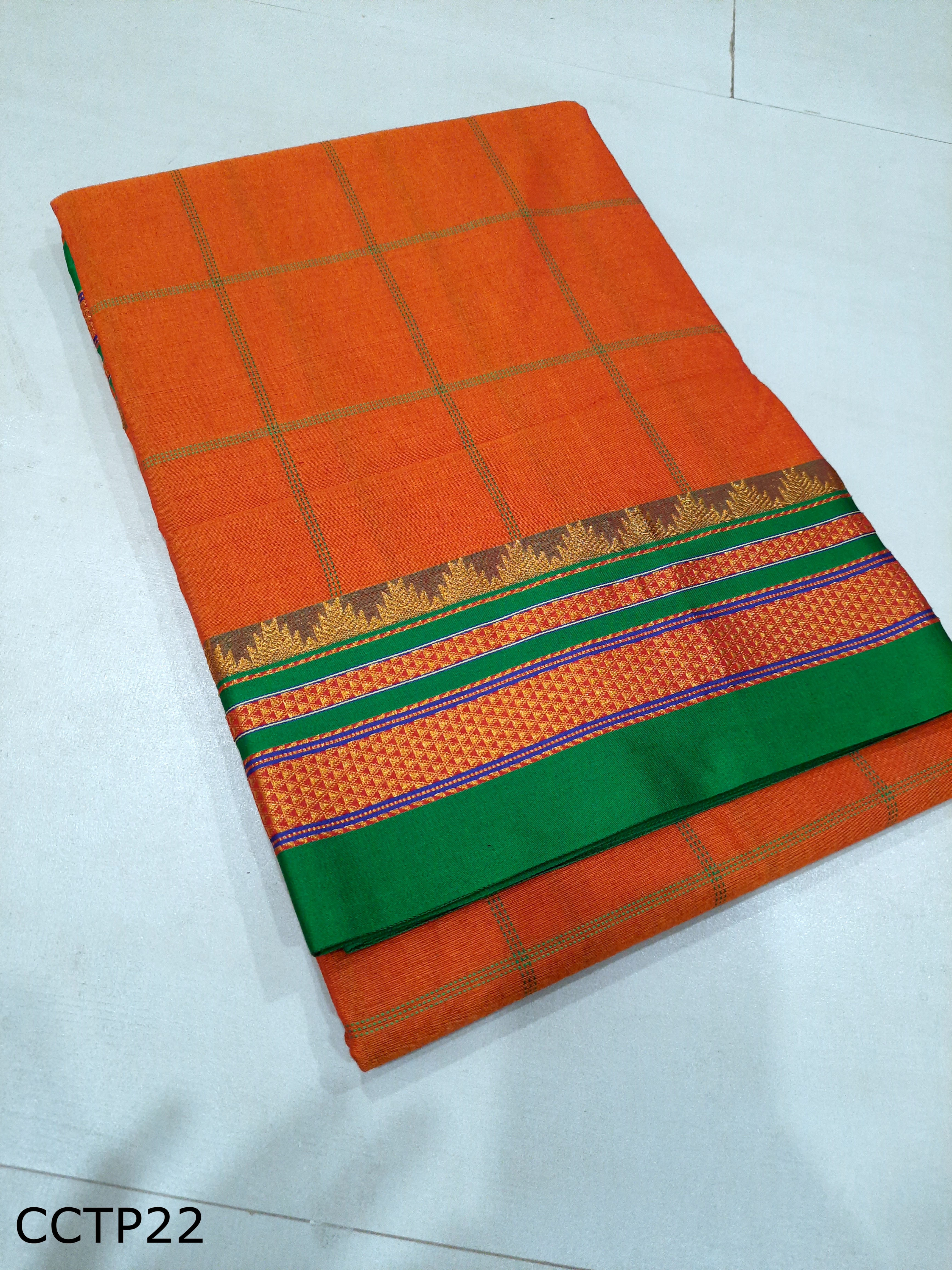 Cotton Silk Big Checks Toppe Pallu