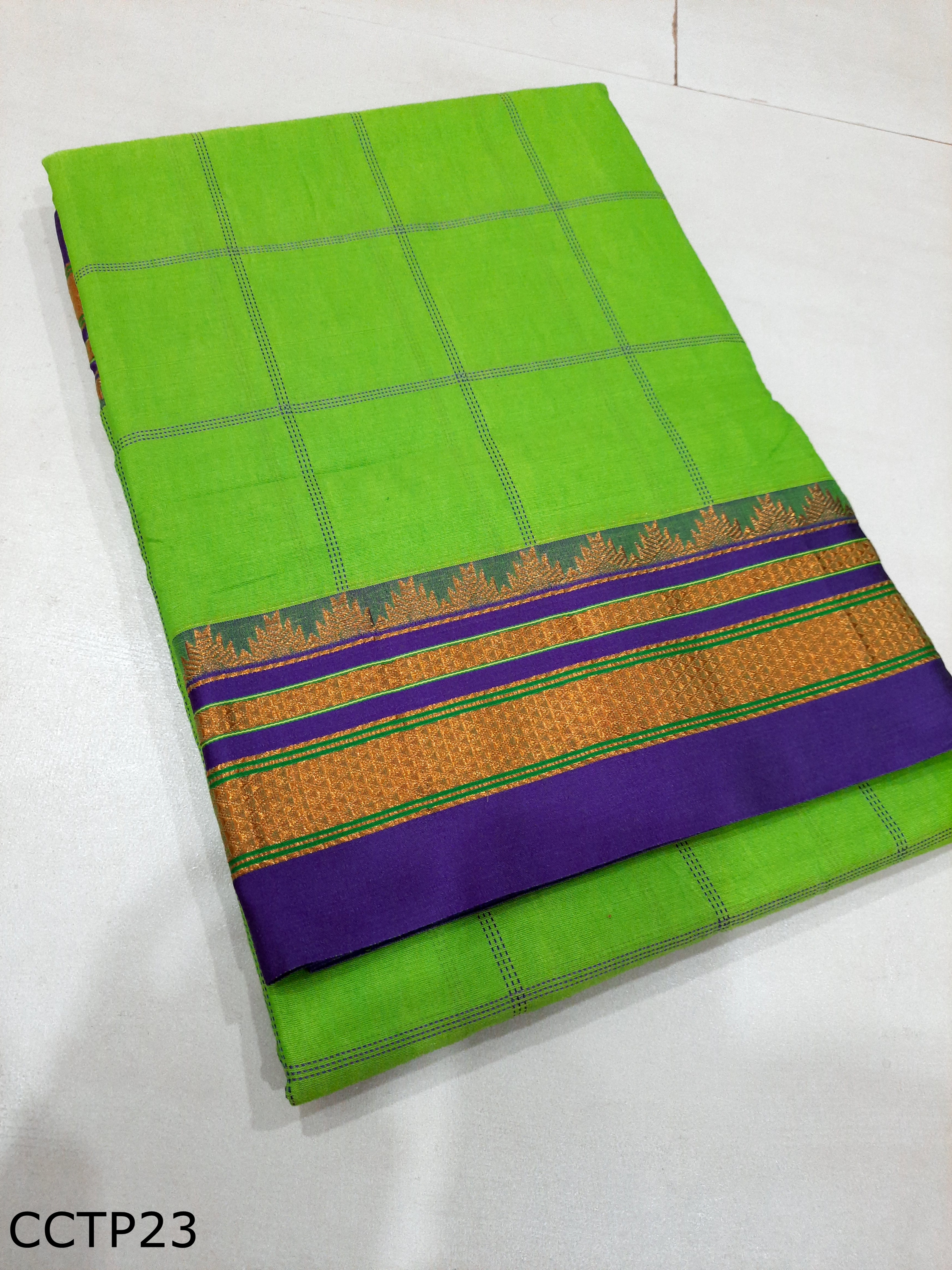 Cotton Silk Big Checks Toppe Pallu