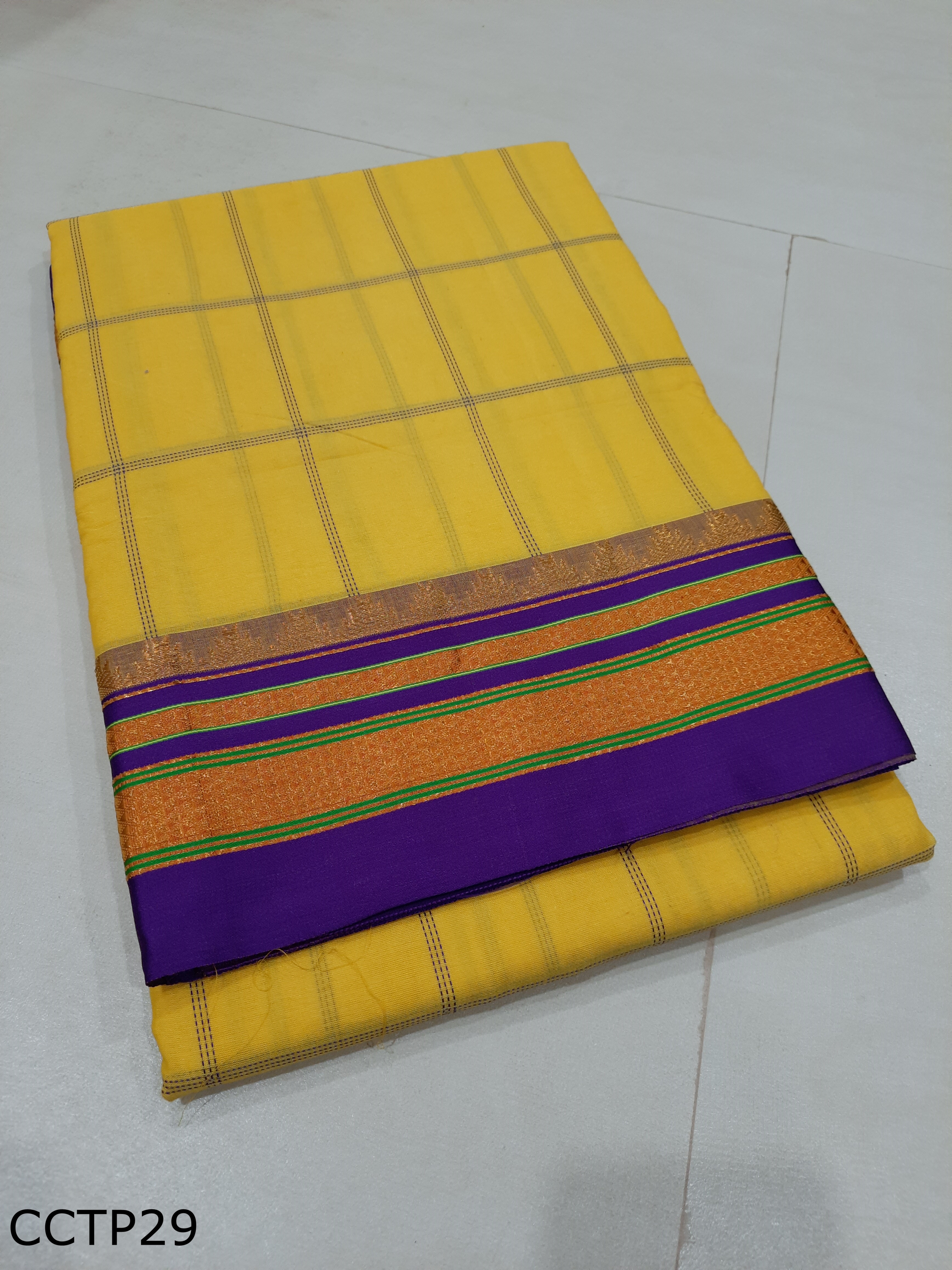 Cotton Silk Big Checks Toppe Pallu