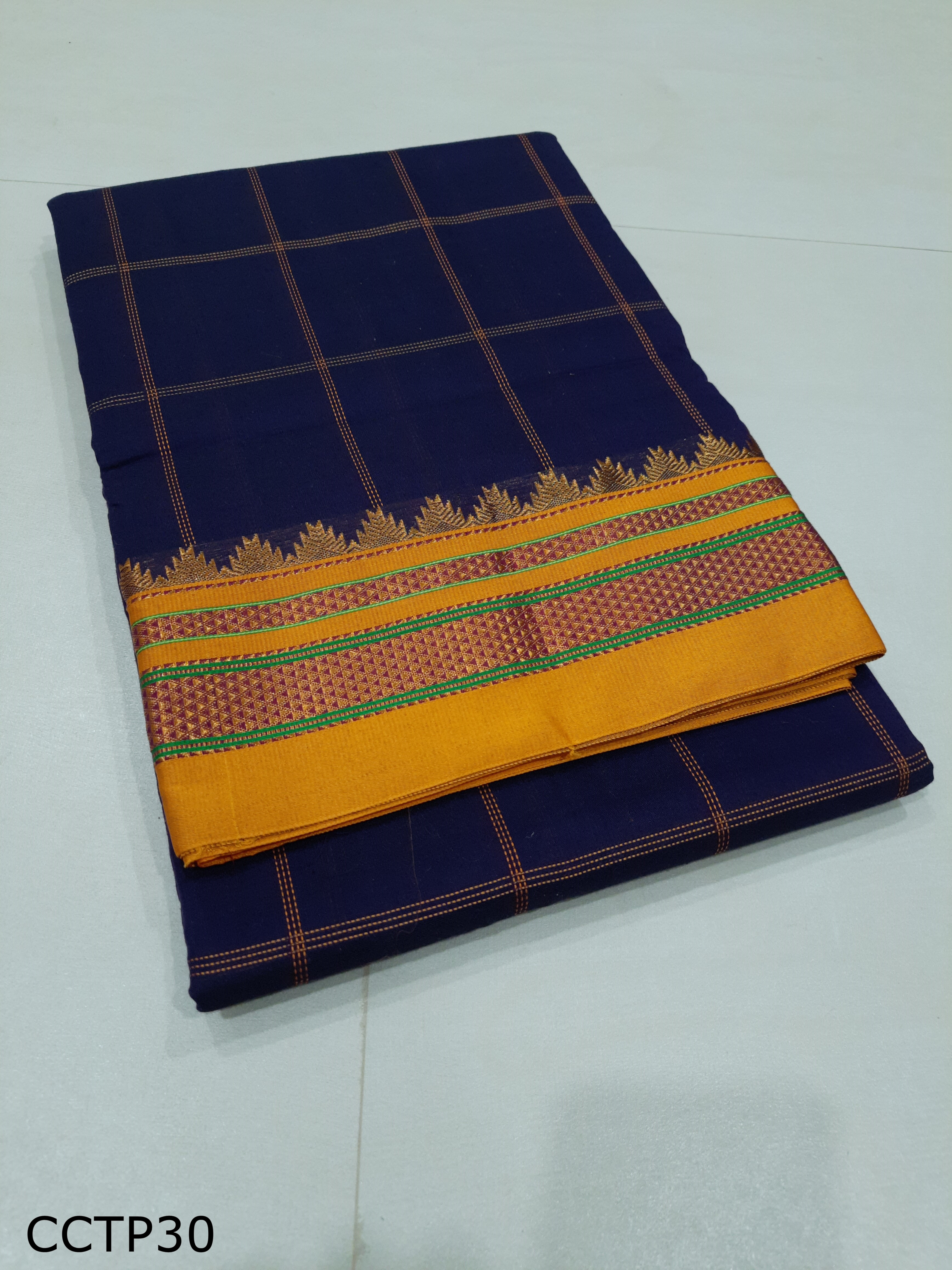 Cotton Silk Big Checks Toppe Pallu